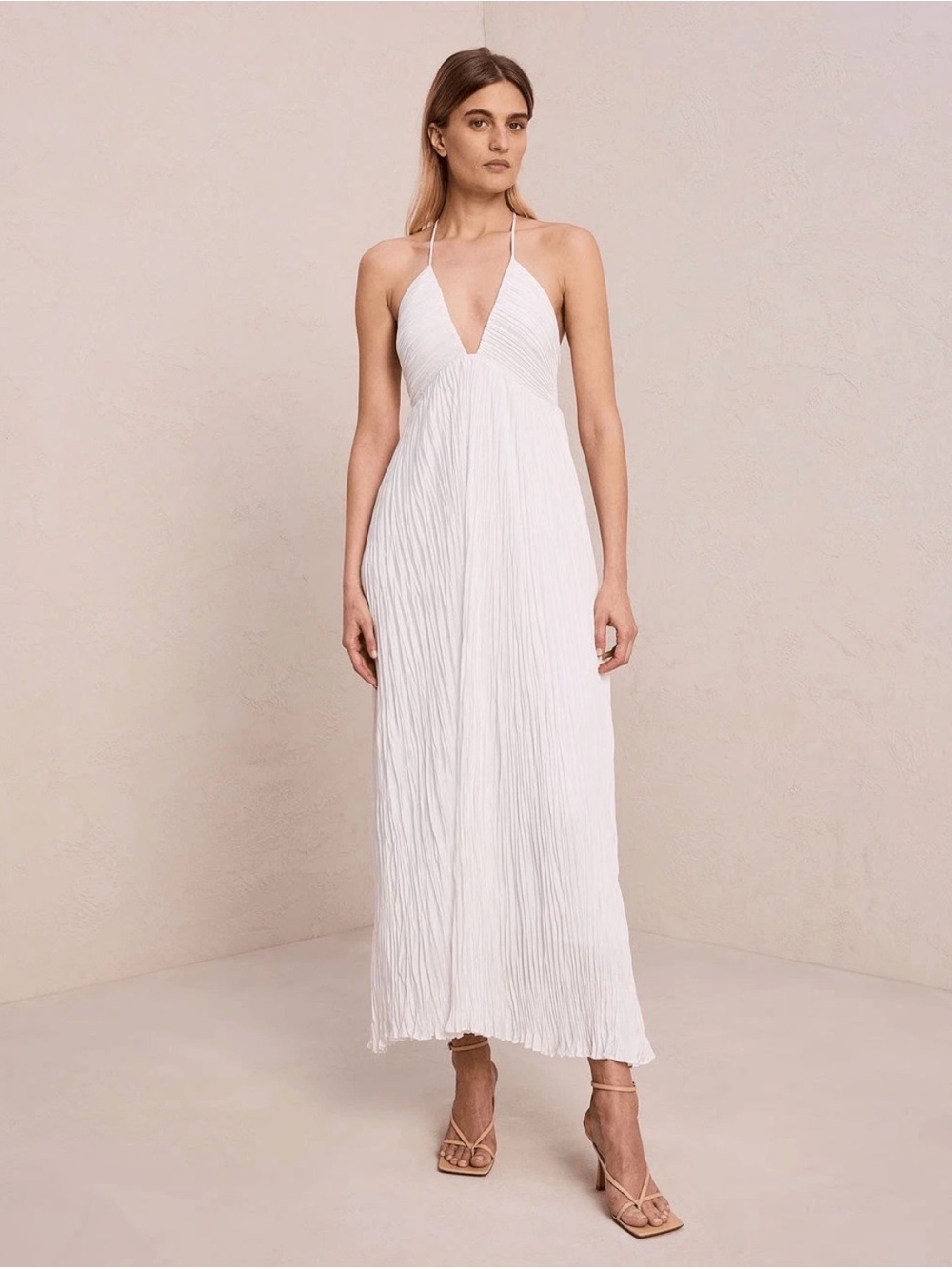 A.L.C. Angelina Pleated White Midi Dress